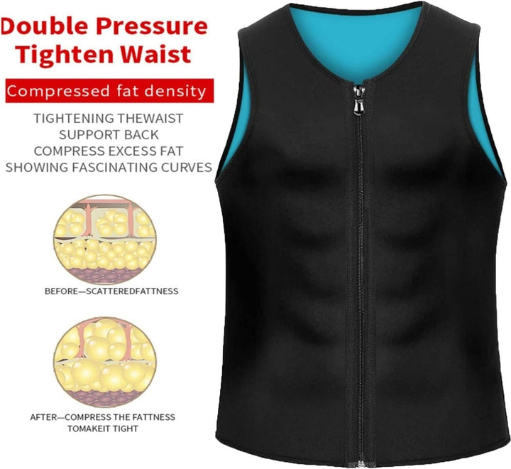 Men Fitness Corset Neoprene Sports Tummy Control Shapewear Zipper Tank Top Workout Wear, S, M, L, XL, XXL, 3XL