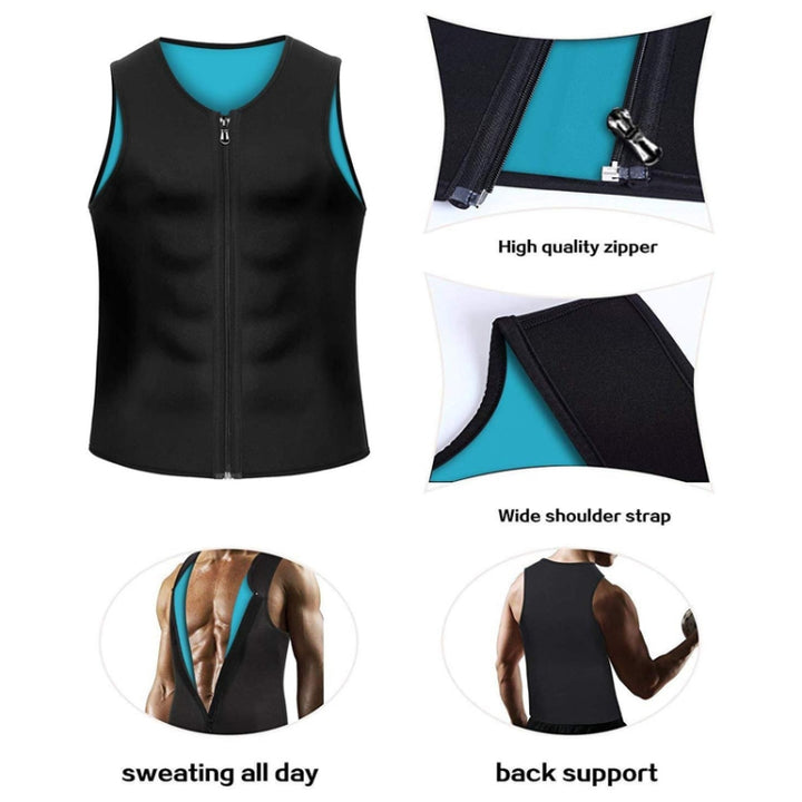 Men Fitness Corset Neoprene Sports Tummy Control Shapewear Zipper Tank Top Workout Wear, S, M, L, XL, XXL, 3XL