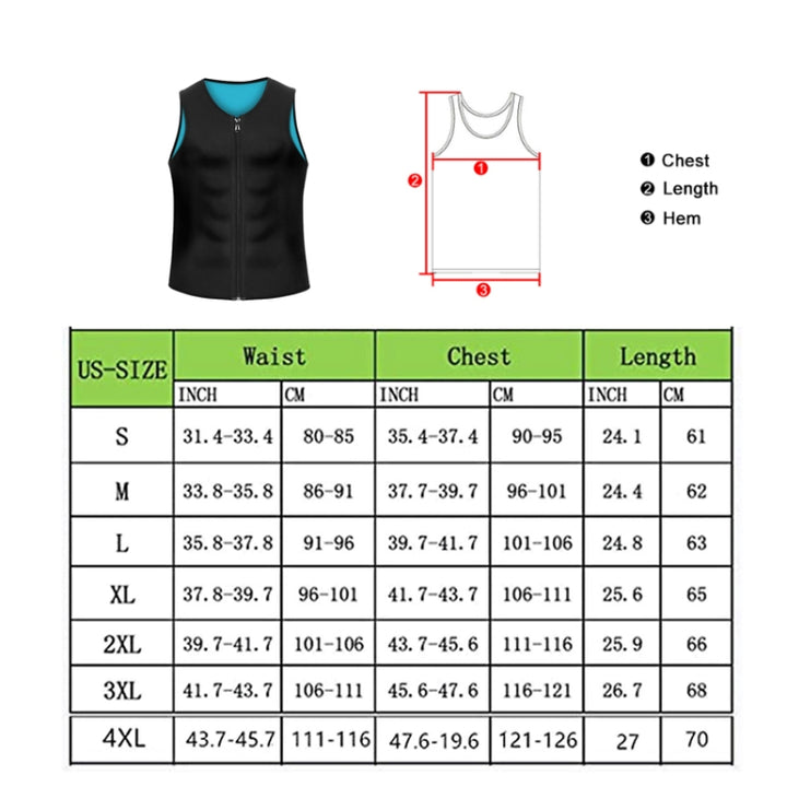 Men Fitness Corset Neoprene Sports Tummy Control Shapewear Zipper Tank Top Workout Wear, S, M, L, XL, XXL, 3XL