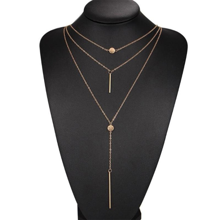 Simple 3-Layer Necklace Small Dot Exquisite Metal Bar Necklace Sweater Chain