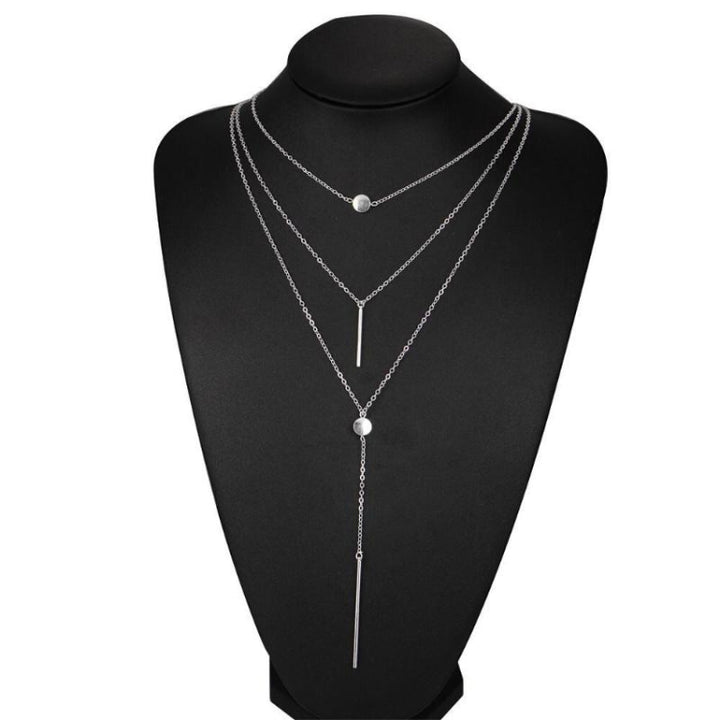 Simple 3-Layer Necklace Small Dot Exquisite Metal Bar Necklace Sweater Chain