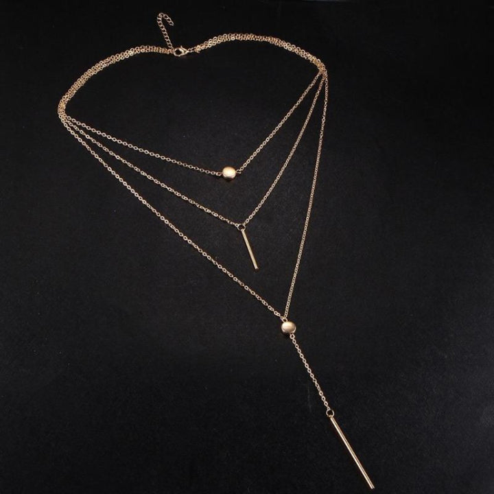 Simple 3-Layer Necklace Small Dot Exquisite Metal Bar Necklace Sweater Chain