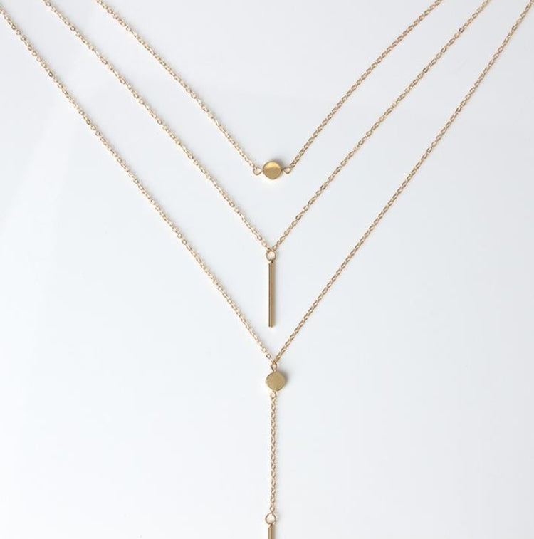 Simple 3-Layer Necklace Small Dot Exquisite Metal Bar Necklace Sweater Chain