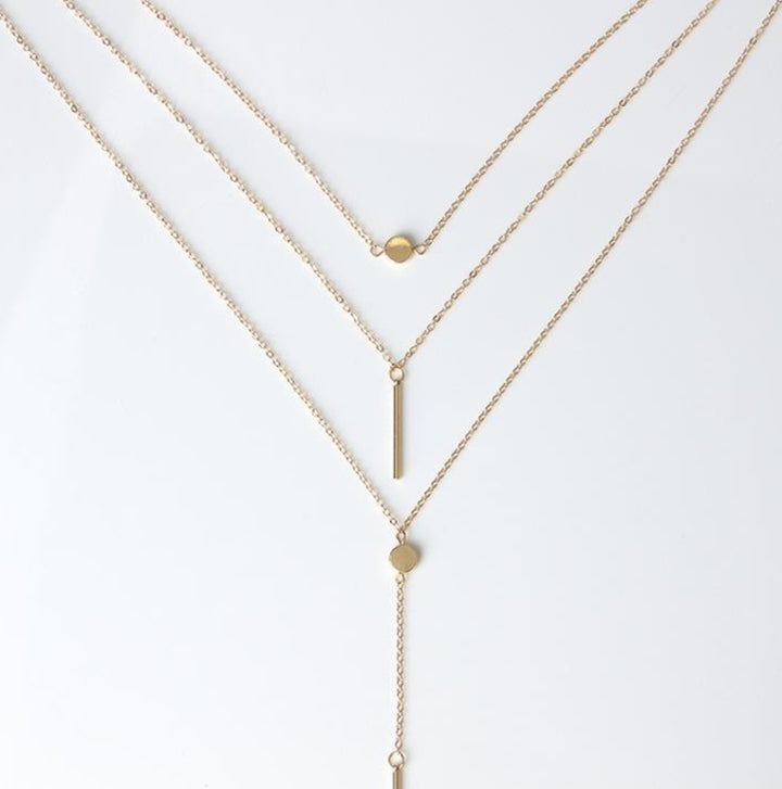 Simple 3-Layer Necklace Small Dot Exquisite Metal Bar Necklace Sweater Chain