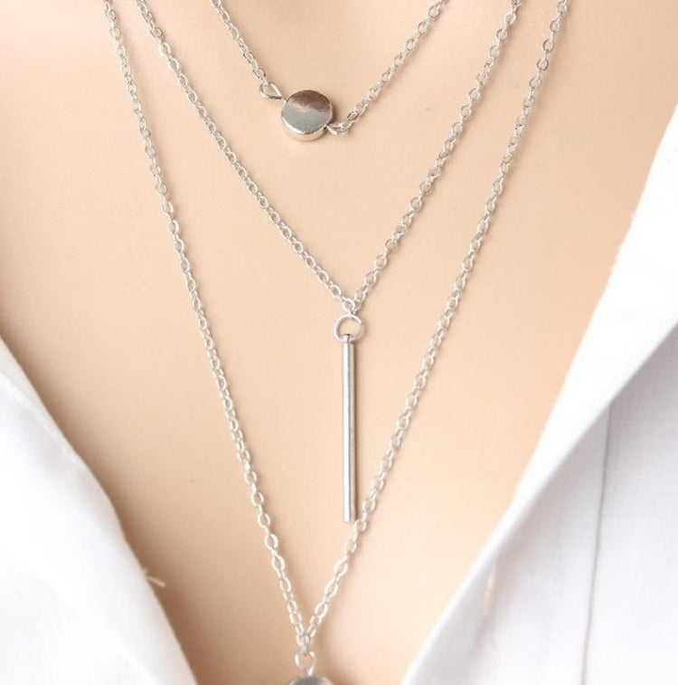 Simple 3-Layer Necklace Small Dot Exquisite Metal Bar Necklace Sweater Chain