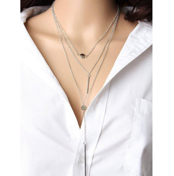 Simple 3-Layer Necklace Small Dot Exquisite Metal Bar Necklace Sweater Chain