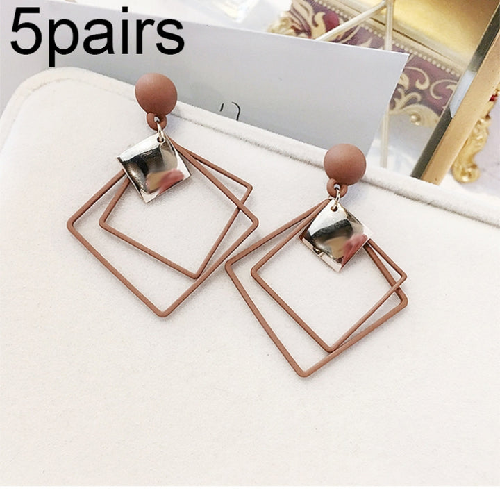 5pairs Alloy Double Diamond Stitching Ladies Earrings