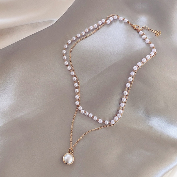 Simple Beaded Double-Layer Pearl Pendant Necklace