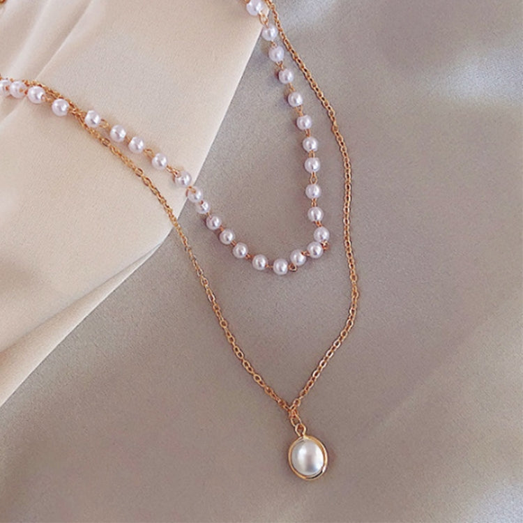 Simple Beaded Double-Layer Pearl Pendant Necklace