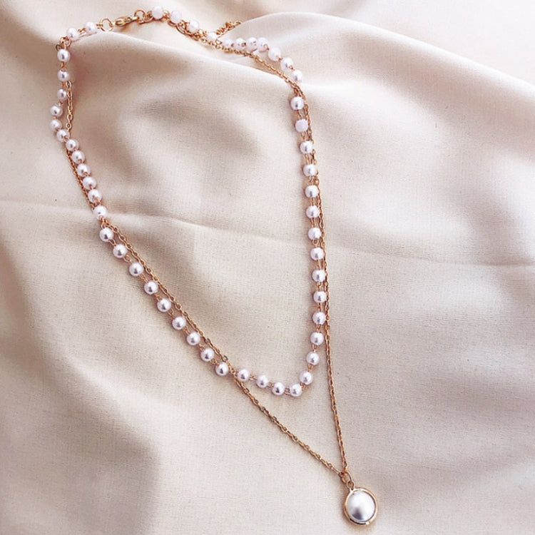 Simple Beaded Double-Layer Pearl Pendant Necklace