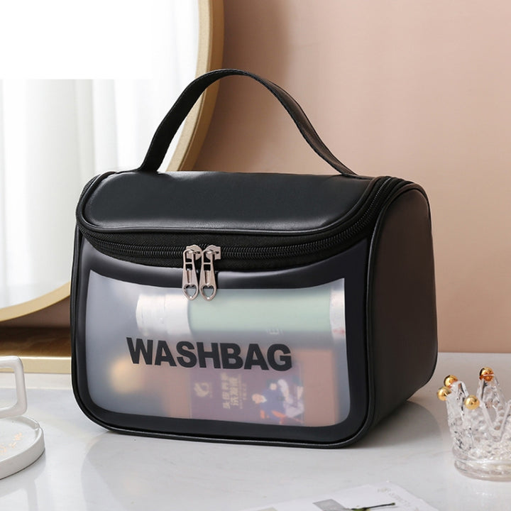 PVC Translucent Cosmetic Bag Frosted Toiletry Bag PU Flip Top Bath Bag