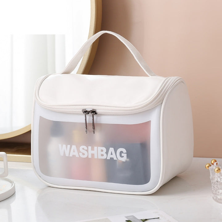 PVC Translucent Cosmetic Bag Frosted Toiletry Bag PU Flip Top Bath Bag