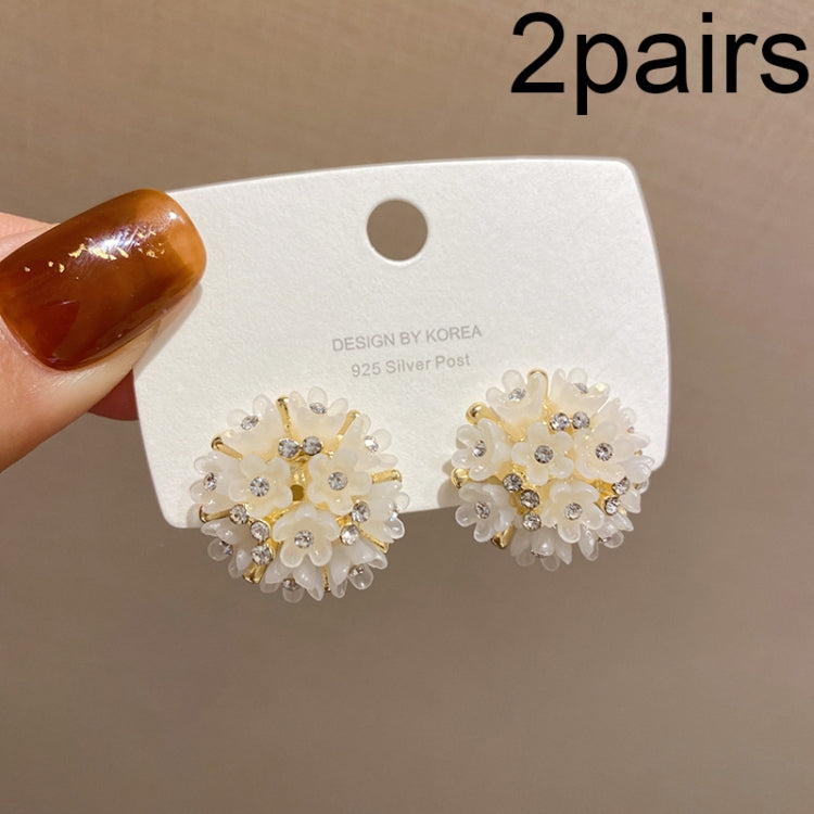 2pairs Domed Flower Stud Earrings Elegant Crystal Earrings