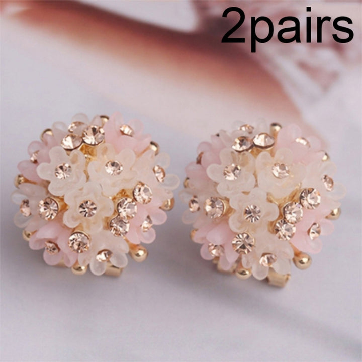 2pairs Domed Flower Stud Earrings Elegant Crystal Earrings