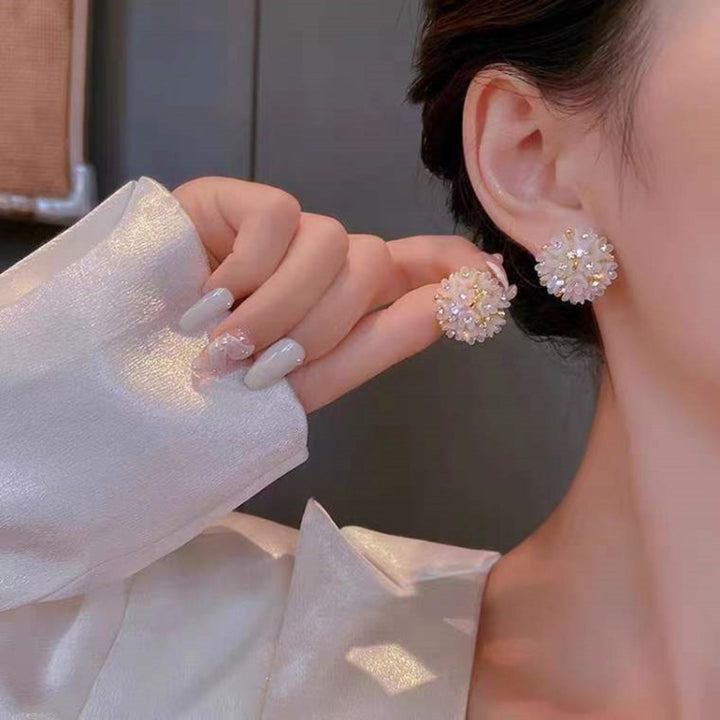 2pairs Domed Flower Stud Earrings Elegant Crystal Earrings