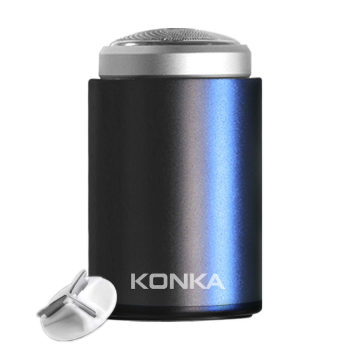 KONKA Mini Portable Razor Outdoor Waterproof Men Razor, Black, Black+1 Knife Head, Black+3 Knife Head