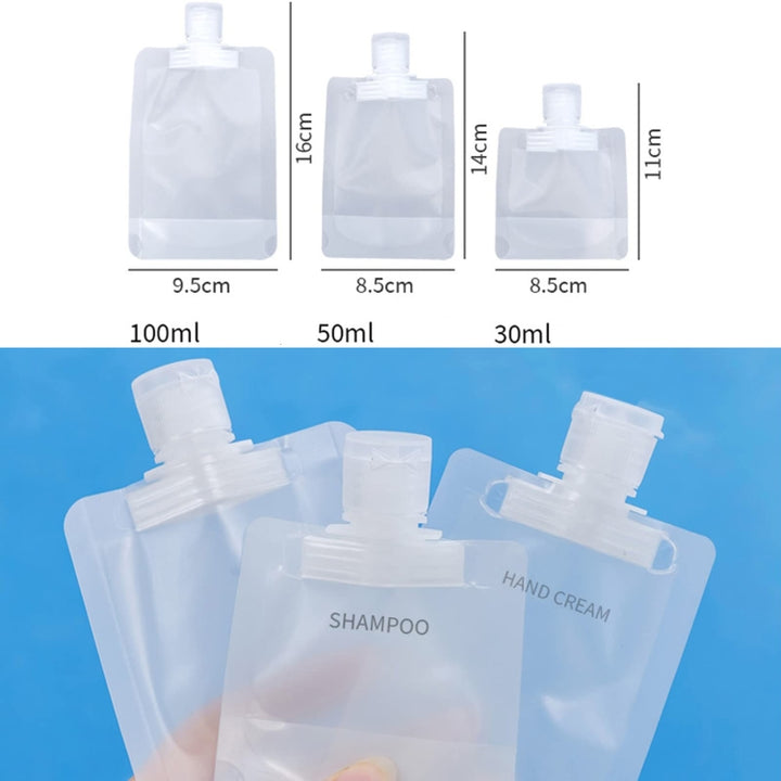 20pcs Travel Refillable Empty Squeeze Pouch Lotion Shampoo Squeezable Bags, 30ml, 50ml, 100ml