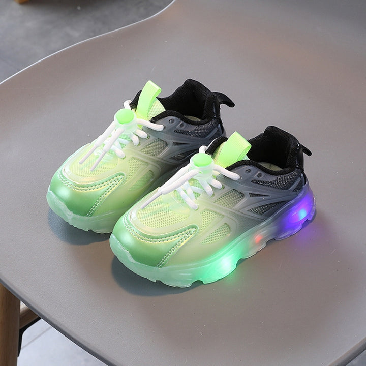 WISDOMFROG Girls Sneakers LED Light Up Boys Gradient Mesh Shoes Children Footwear, 21, 22, 23, 24, 25, 26, 27, 28, 29, 30