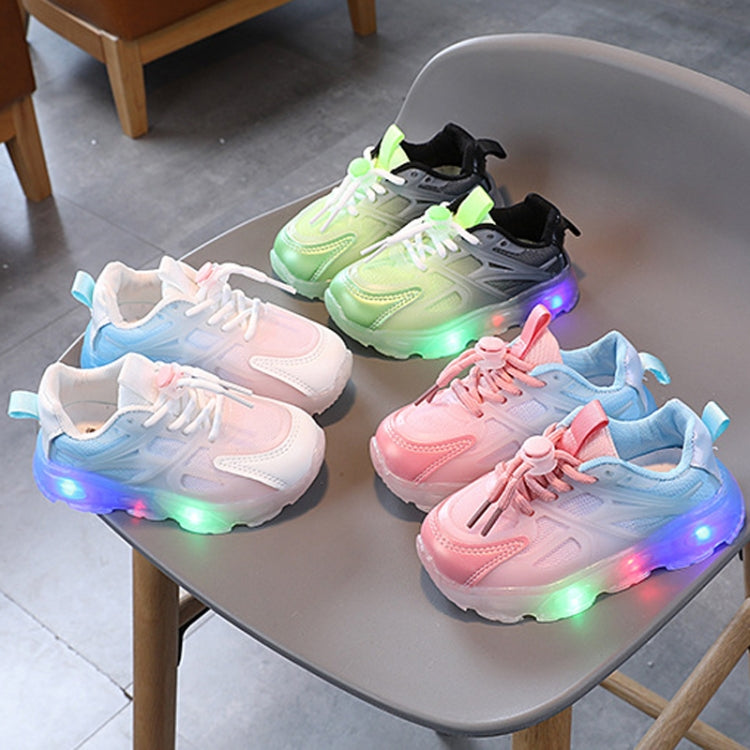 WISDOMFROG Girls Sneakers LED Light Up Boys Gradient Mesh Shoes Children Footwear, 21, 22, 23, 24, 25, 26, 27, 28, 29, 30