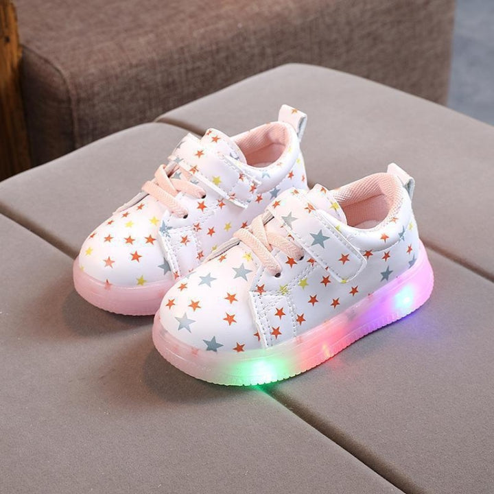 WISDOMFROG Children Sneakers Light-Up Stars Soft Sole Girls Board Shoes Boys Footwear, 21, 22, 23, 24, 25, 26, 27, 28, 29, 30