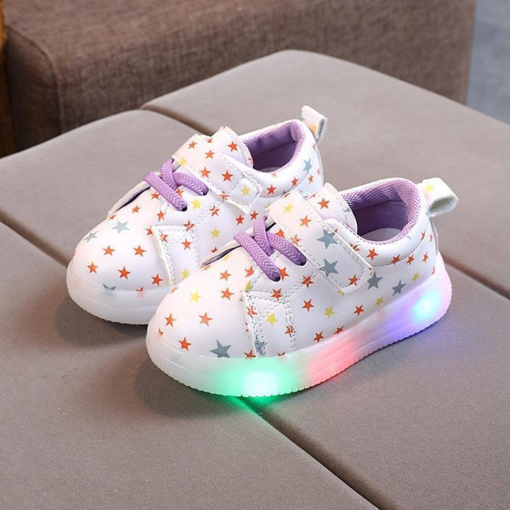 WISDOMFROG Children Sneakers Light-Up Stars Soft Sole Girls Board Shoes Boys Footwear, 21, 22, 23, 24, 25, 26, 27, 28, 29, 30