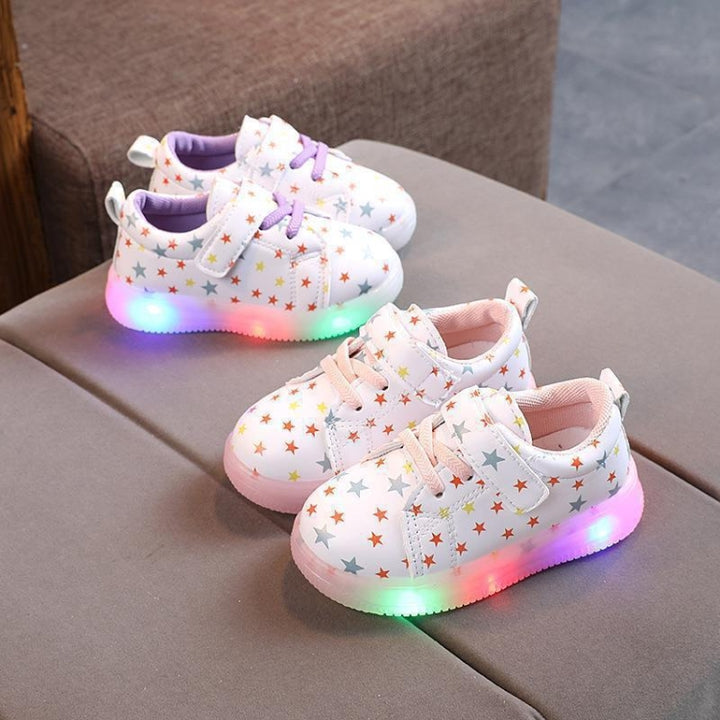 WISDOMFROG Children Sneakers Light-Up Stars Soft Sole Girls Board Shoes Boys Footwear, 21, 22, 23, 24, 25, 26, 27, 28, 29, 30