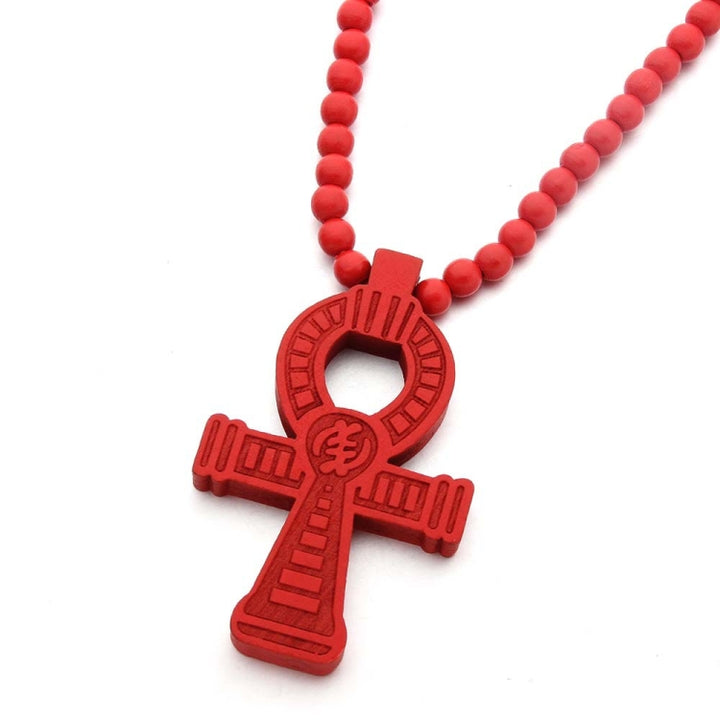 Wood Beads Cross Pendant Necklace Hip Hop Jewelry, Red, Black, True Color, Brown, Bidding, Color