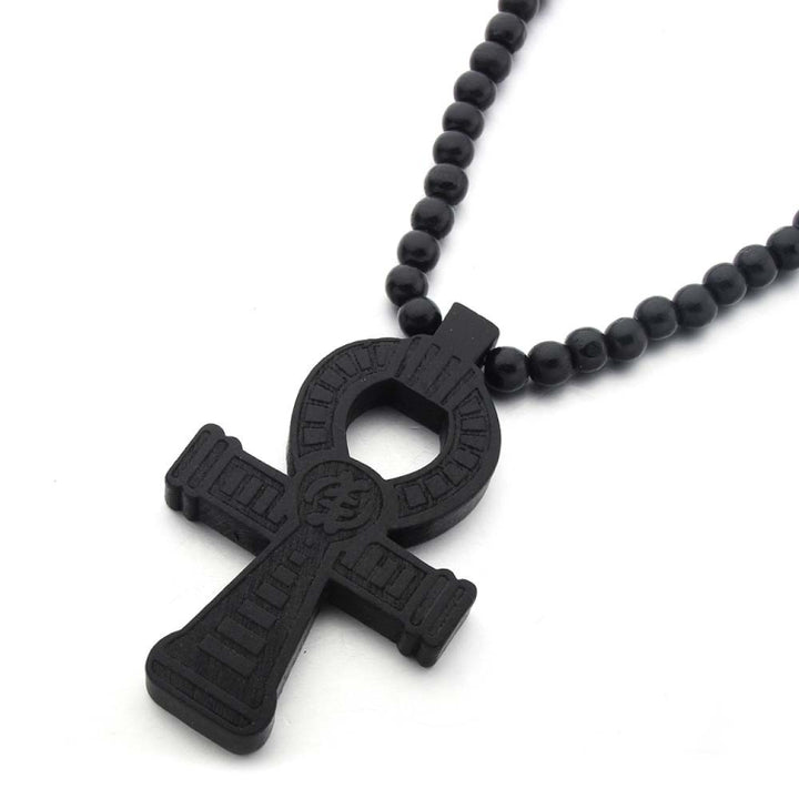 Wood Beads Cross Pendant Necklace Hip Hop Jewelry, Red, Black, True Color, Brown, Bidding, Color