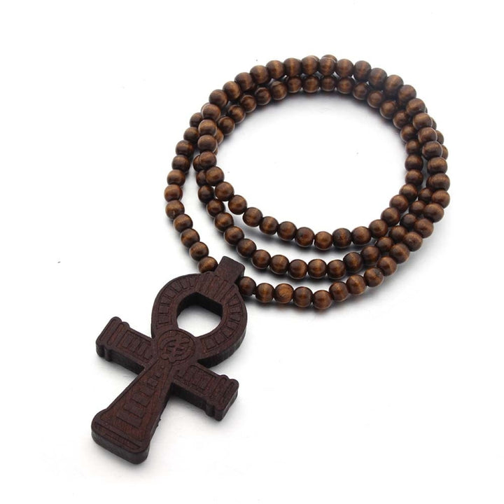 Wood Beads Cross Pendant Necklace Hip Hop Jewelry, Red, Black, True Color, Brown, Bidding, Color