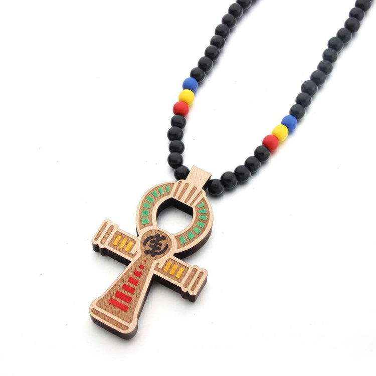 Wood Beads Cross Pendant Necklace Hip Hop Jewelry, Red, Black, True Color, Brown, Bidding, Color