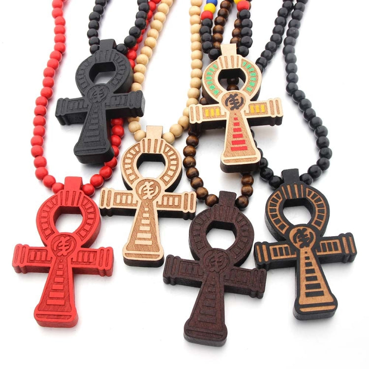 Wood Beads Cross Pendant Necklace Hip Hop Jewelry, Red, Black, True Color, Brown, Bidding, Color