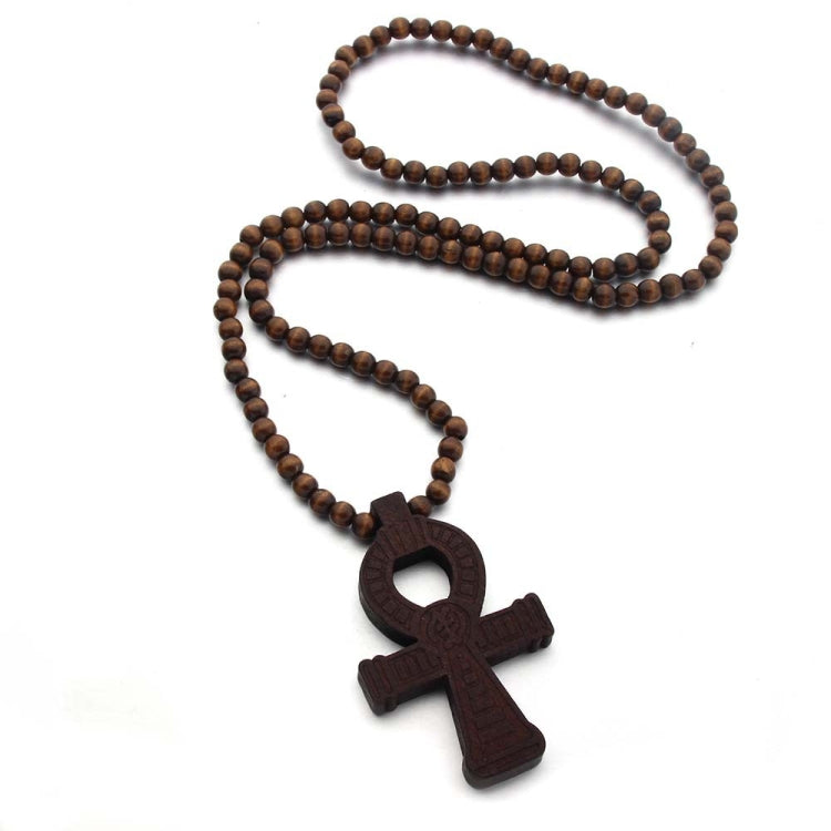 Wood Beads Cross Pendant Necklace Hip Hop Jewelry, Red, Black, True Color, Brown, Bidding, Color