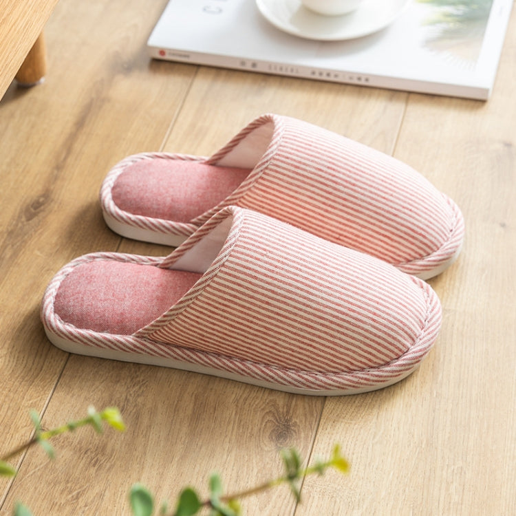 Autumn Winter House Slippers Striped Linen Non-Slip Soft Underside Cotton Flat Shoes, 36-37, 38-39, 40-41, 42-43, 44-45