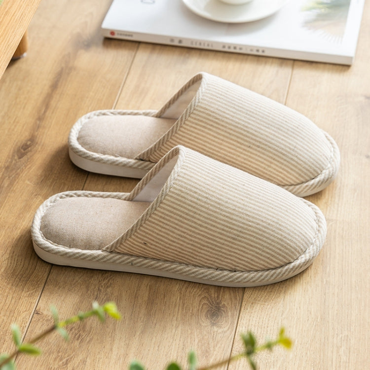 Autumn Winter House Slippers Striped Linen Non-Slip Soft Underside Cotton Flat Shoes, 36-37, 38-39, 40-41, 42-43, 44-45