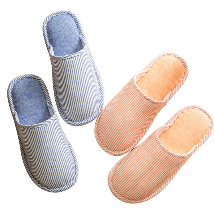 Autumn Winter House Slippers Striped Linen Non-Slip Soft Underside Cotton Flat Shoes, 36-37, 38-39, 40-41, 42-43, 44-45