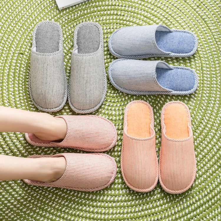 Autumn Winter House Slippers Striped Linen Non-Slip Soft Underside Cotton Flat Shoes, 36-37, 38-39, 40-41, 42-43, 44-45