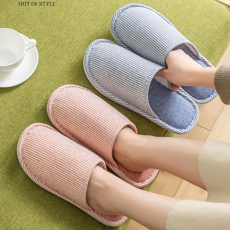 Autumn Winter House Slippers Striped Linen Non-Slip Soft Underside Cotton Flat Shoes, 36-37, 38-39, 40-41, 42-43, 44-45