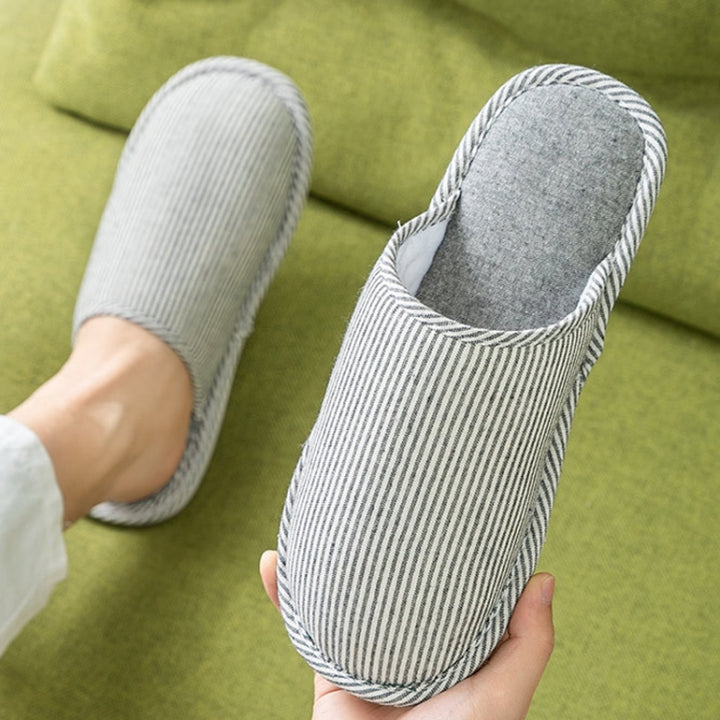 Autumn Winter House Slippers Striped Linen Non-Slip Soft Underside Cotton Flat Shoes, 36-37, 38-39, 40-41, 42-43, 44-45