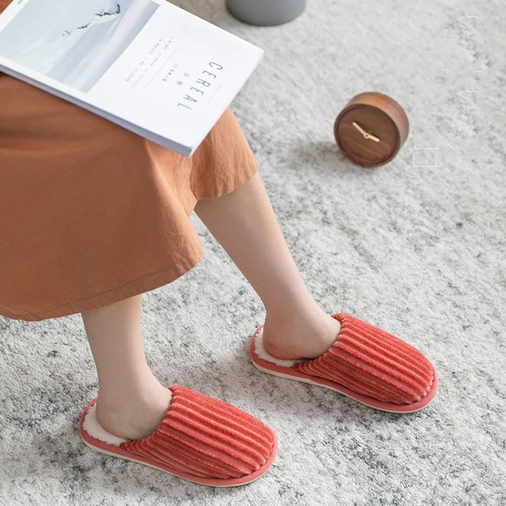 Corduroy Cotton Slippers Winter Warm Non-Slip Thick Sole Flat Shoes, 36-37, 38-39, 40-41, 42-43, 44-45