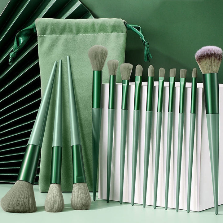 13-in-1 Soft Fluffy Make Up Brush Set Foundation Blush Powder Eyeshadow Brush, Green, Coffee, Duck Yellow