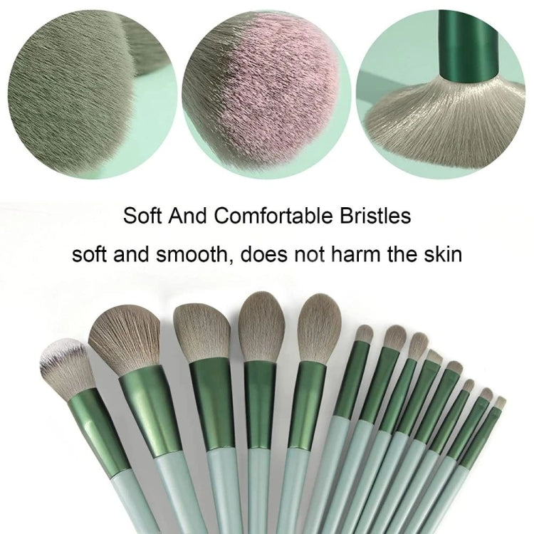 13-in-1 Soft Fluffy Make Up Brush Set Foundation Blush Powder Eyeshadow Brush, Green, Coffee, Duck Yellow