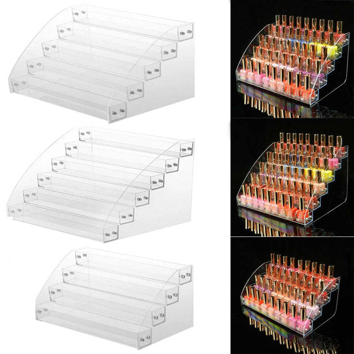 Acrylic Nail Polish Display Rack Transparent Ladder Stand Cosmetic Essential Oil Bottle Holder, 2 Layers, 3 Layers, 4 Layers, 5 Layers, 6  Layers, 7 Layers