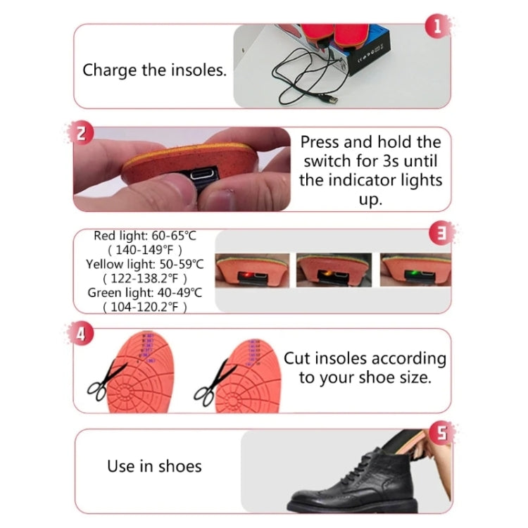 USB Charging Heating Insoles Size Cuttable and Washable Electric Foot Warmer Insoles, 35-40, 41-46