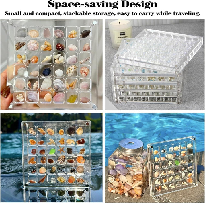 Acrylic Magnetic Seashell Storage Display Box Beads Jewelry Nail Art Storage Box, 36 Grids, 64 Grids, 100 Grids