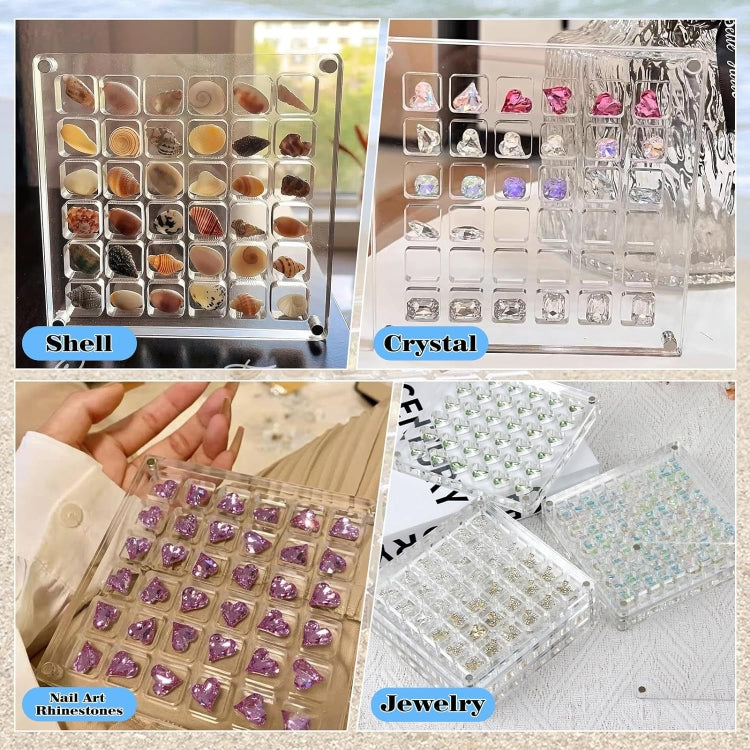 Acrylic Magnetic Seashell Storage Display Box Beads Jewelry Nail Art Storage Box, 36 Grids, 64 Grids, 100 Grids