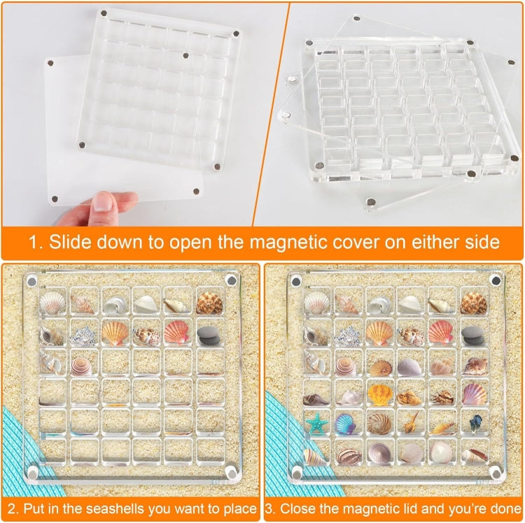 Acrylic Magnetic Seashell Storage Display Box Beads Jewelry Nail Art Storage Box, 36 Grids, 64 Grids, 100 Grids