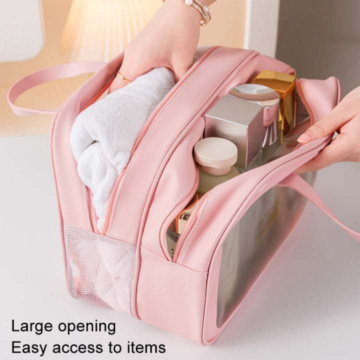 PU Dry And Wet Separation Washing Bag Double Layer Large Capacity Handheld Cosmetic Bag, Pink Large, Pink Median, Black Large, Black Medium, Beige Large, Beige Medium