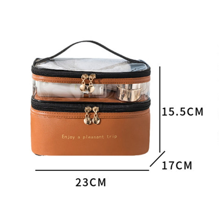 Double Layer Cosmetic Bag PU Transparent Waterproof Travel Portable Large Capacity Storage Bag