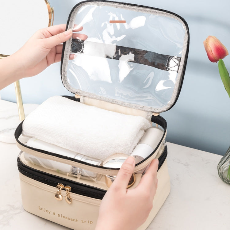 Double Layer Cosmetic Bag PU Transparent Waterproof Travel Portable Large Capacity Storage Bag