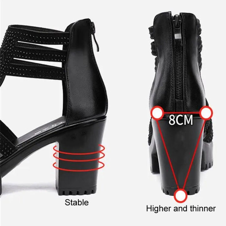 Women Chunky Heel Sandals Anti-slip Fish Mouth High Heels Soft Bottom Open Toe Sandals, 35, 36, 37, 38, 39, 40